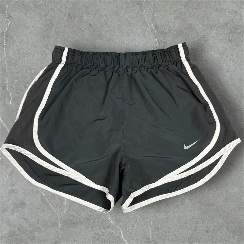 Women's Nike Loose Vented Running Swimming Grey Shorts White Contrast Trim - XS